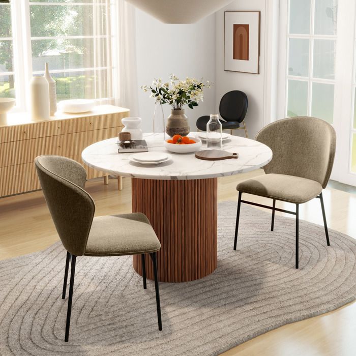 Lot De 2 Chaises De Salle à Manger En Bois D'Hévéa Et Polyester Rembourré - Style Rétro Marron