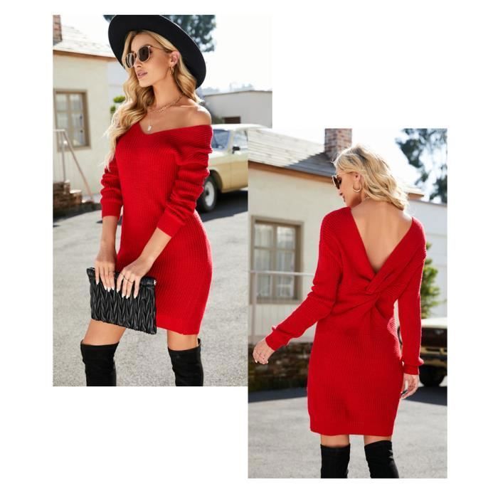 Robe Pull Femme Body Central Rouge Et Noir Taille L - Très Bon état, Style Sweater Dress