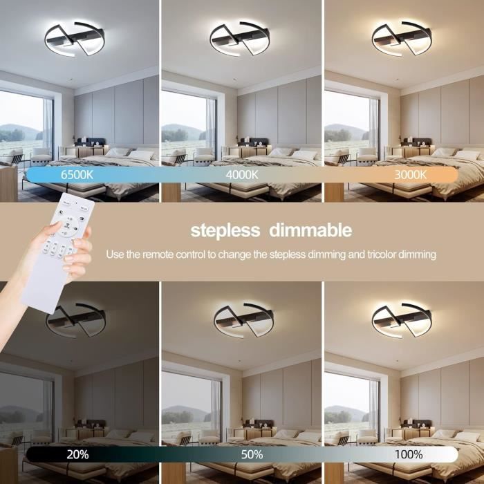 Plafonnier LED Rectangulaire Dimmable Avec Télécommande - 60W, 6000 Lumens, 3000K-6000K - Pour Salon, Chambre, Cuisine - Noir