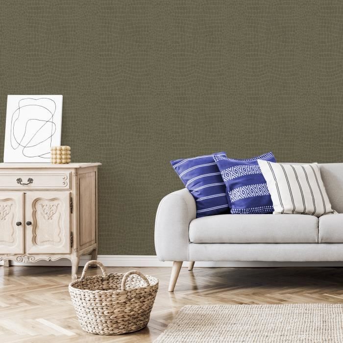 Papier peint intissé Effet croco 1005 x 52cm Vert kaki - Cdiscount ...