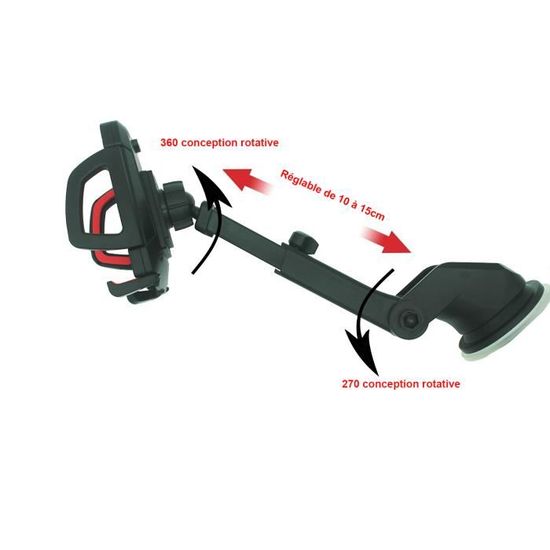 Support Téléphone Ventouse 360° Rotation - Pour Voiture, Cuisine, Maison, Douche - Noir