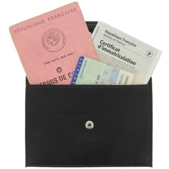 KARL LOVEN Papierhouder voor kaarten, grijs, leer, autopapier, tas, rijbewijs, identiteitskaart, verzekering, Zwart met 2 kleppen, Taille unique, Draagkaarthouder