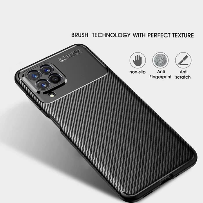 Coque Samsung Galaxy M53 5G+3X Verre trempé Souple Silicone Antichoc Fibre  de Carbone de Protection Mince Cover Q