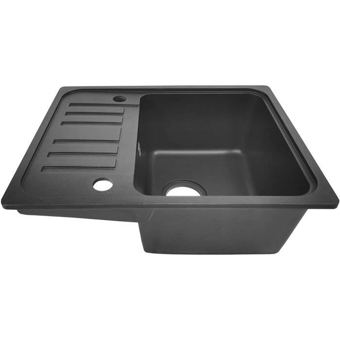 Evier granit noir - 1 bac sans égouttoir 740x455 - DELIS- Des éviers  modernes