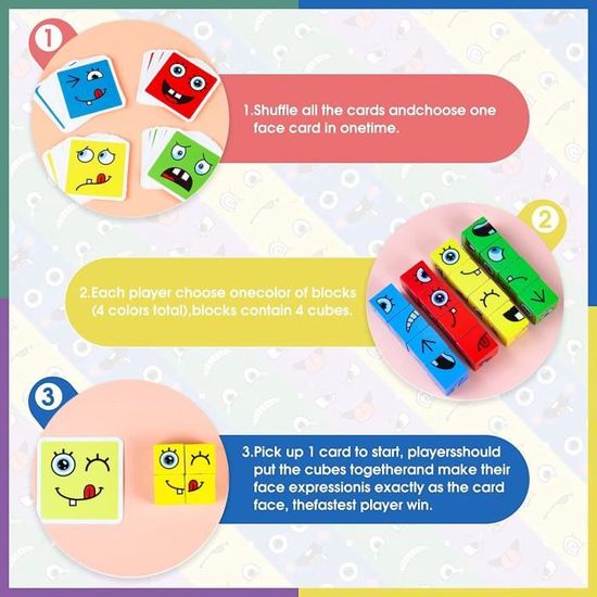 Cube Construction Emoji, Puzzle De Expression En Bois, Puzzle De
