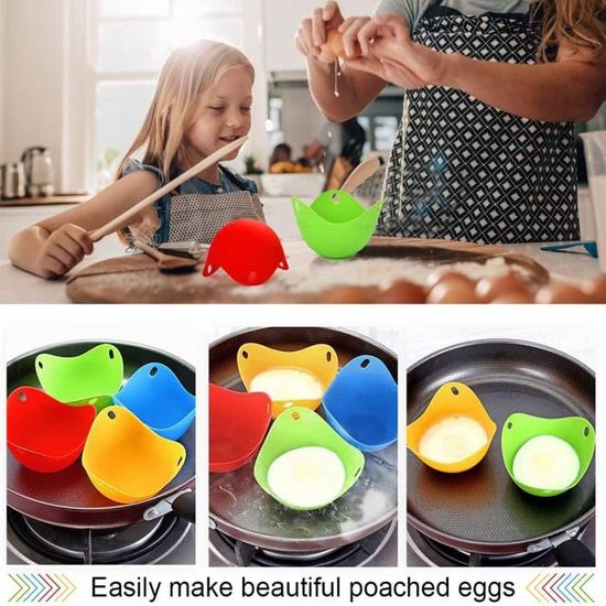 Set De 4 Moules à Œufs Pochés En Silicone - Antiadhésif, Sans BPA | Compatible Micro-ondes, Four | Avec Brosse