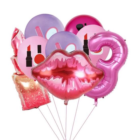 BALLON DECORATIF,8pcs Number 0--Ballons de maquillage pour Spa, 8 pièces,  pour anniversaire, princesse, fille, Sexy, rouge à lèvres