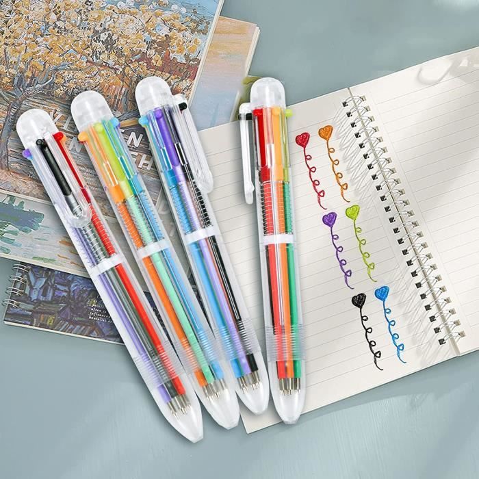 Agiferg Stylo à bille multicolore 6 en 1 0,5 mm, stylos à bille  rétractables 6 couleurs pour les étudiants de l'école de bureau cadeau pour  enfants (1 ml) 