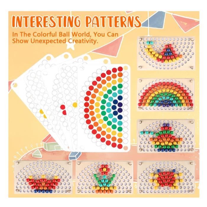 Jeu Montessori éducatif 3 Ans – Perles, Pinces, Cuillère, Baguettes – Motifs Créatifs – Développement Logique Et Motricité – Cadeau Fille Garçon