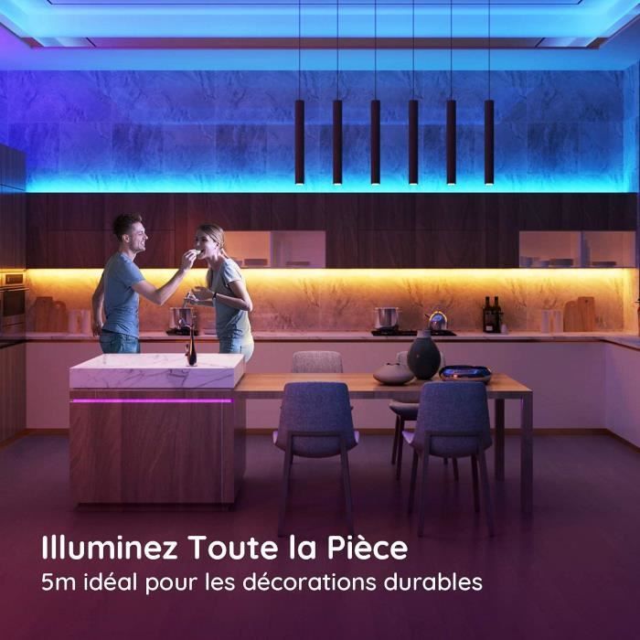 Lxyoug Ruban Led 5m, Bande Led 5050 RGB Multicolore Lumineuse Led avec  Télécommande 44 Touches LED Chambre Pour Maison Cuisine Fête (5m/16.4ft)