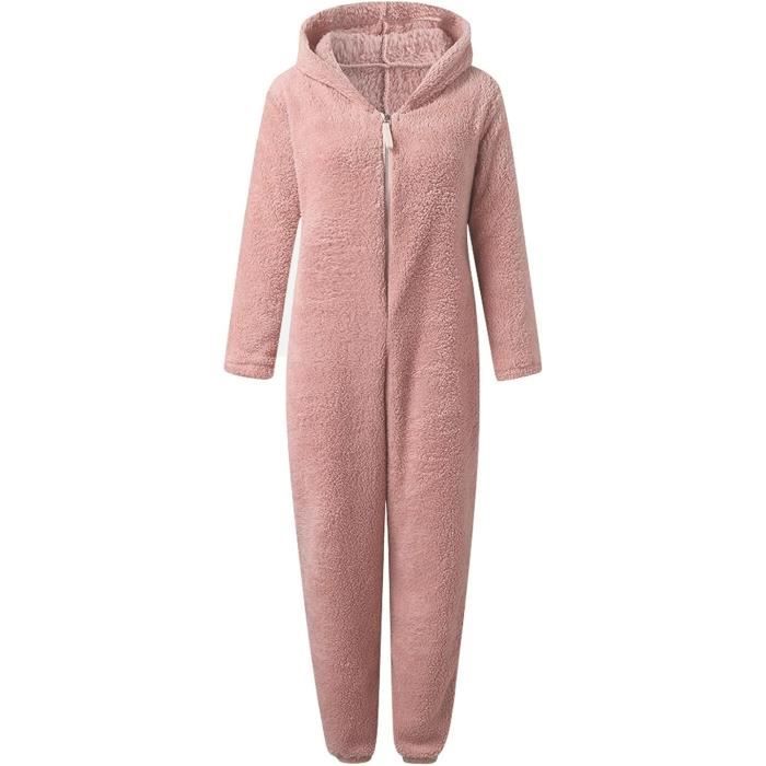 Grenouillère Pyjama Femme Polaire à Capuche - Fermeture éclair, Sans Pieds - Taille S à 5XL - Pour Intérieur, Loungewear