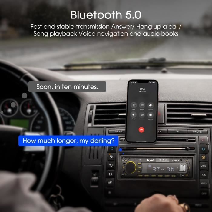 Autoradio 1 DIN, Avylet Radio Voiture Bluetooth 5.0, Bouton Lumineux 7  Couleurs, Supporte Les Mains Libres/FM/AUX-in/SD/U Disk/Remote Control, 60W  X 4, Chargement Rapide : : High-Tech