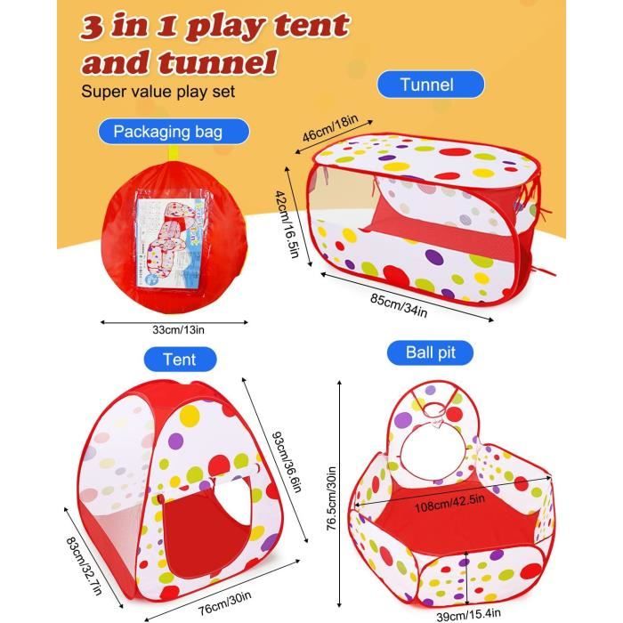 Tienda 3 En 1 Con Túnel Cuadrado Y Piscina De Bolas | Parque Infantil Plegable Para Interior Y Exterior | Regalo Para Niños
