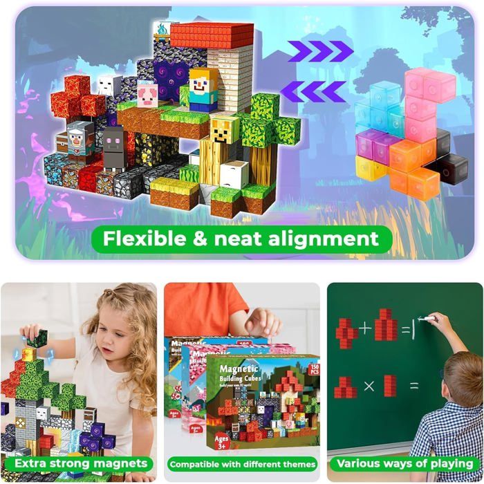 Jeu De Construction Magnétique 150 Pièces - Blocs Cubes Aimantés STEM Pour Enfants 3-10 Ans, Cadeau éducatif