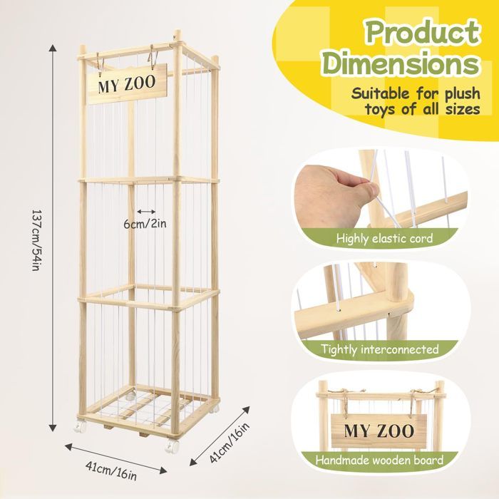 Rangement à Doudous En Bois Avec Roulettes – 135 X 40 X 40 Cm – Pour Chambre Enfant, Salon – Avec Frein 360°