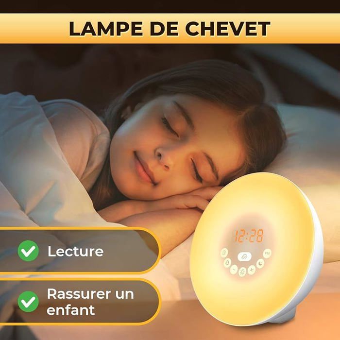 Réveil Simulateur D'aube Avec Veilleuse Colorée - Réveil Lumineux Lever Du Soleil Et Sons Apaisants - 7