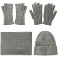 Ensemble bonnet, écharpe et gants d'hiver pour homme et femme, gris-0