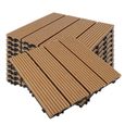Lot de 11 Pack dalles de terrasse Revêtement de terrasse clipsables en bois-0