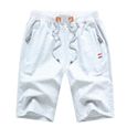 Short Homme, Short Sport Homme Coton avec Poches Zippées et cordon de serrage, Short Running Homme Été, Bermuda Homme, Blanc-0