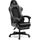 GTPLAYER Chaise Gaming Hauteur Réglable - Repose-Pied Télescopique - Appui-tête et Support Lombaire - Gris