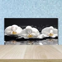 Tulup 100x50cm Crédence de cuisine sur verre sécurité:- Fleurs plantes - Orchidée - Blanc Multicolore Mixte