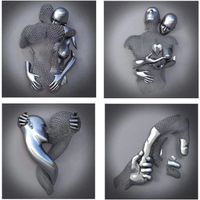 4Pcs Love Heart Effet 3D Wall Art,Métal Fil Sculpture Figure Couple Suspendu Peinture,Abstrait Toile Wall Art,Décoration Mural[89]