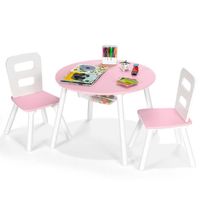 Table Enfant avec 2 Chaises - DREAMADE - Poches en Filet - Pieds en Bois Massif - Charge 50KG - 3-7 Ans - 53X53X44CM - Rose