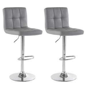 2x tabouret de bar HWC-F16, chaise de comptoir avec dossier, rotatif,  similicuir ~ gris/blanc