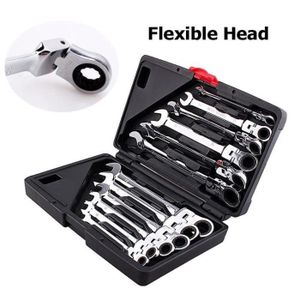Brevets US et européens Jeu de Clé à Cliquet 【LOSCHEN】 Clé à cliquet à tête flexible ouverte 9mm clé à cliquet pour tubes en acier au chrome vanadium système métrique