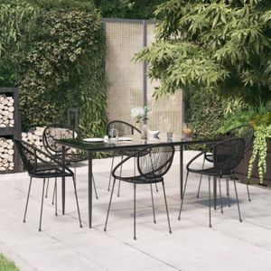 Ensemble table et chaise de jardin LIU-7385062857605-Ensemble à dîner de jardin 7 pcs Noir Rotin PVC