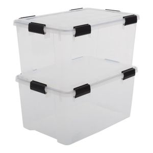 3 bacs de rangements à roulettes avec couvercle plastique Klipso 60L  transparent/noir