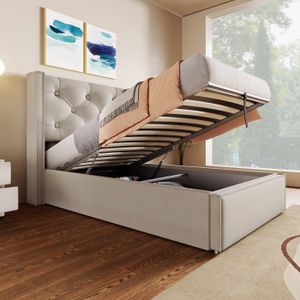 OOIILLEE Velours Lit Capitonné, Lits Escamotables, Lits Plats