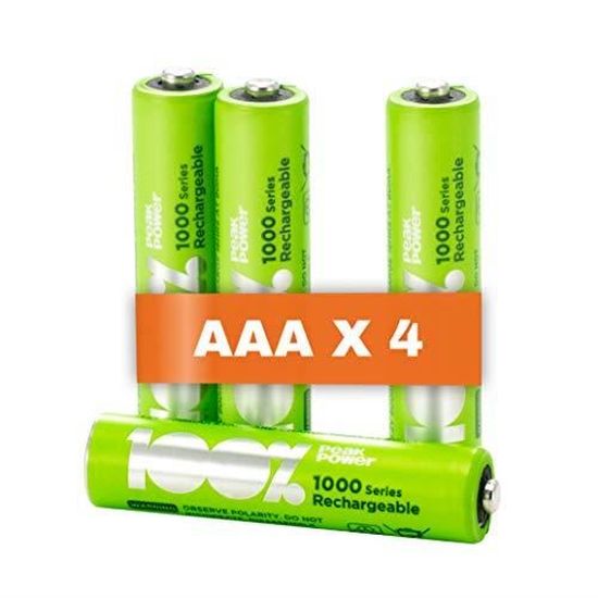Piles Rechargeables AAA - Lot de 4 Piles, 100% PeakPower, Batteries AAA  LR3 Rechargeables 1.2v Minh 800 mAh