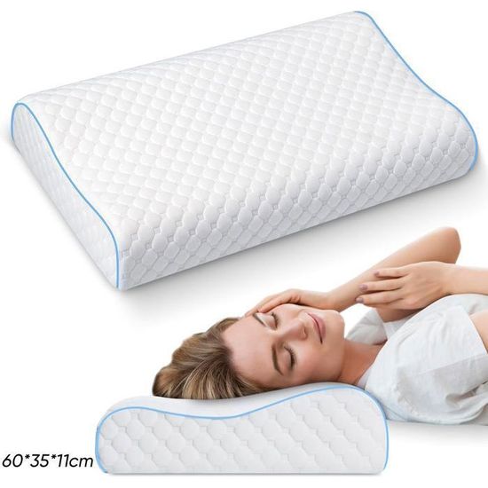 Oreiller Ergonomique Cervical Mémoire De Forme - 58x39 Cm, Hauteurs 12/9 Cm, Pour Dos, Côté, Ventre