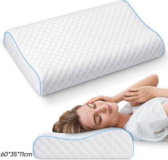 Oreiller Ergonomique Mémoire De Forme - Soutien Cervical - 58x39x12/9 Cm - Pour Dormeur Dos, Côté, Ventre - Housse Amovible Lavable