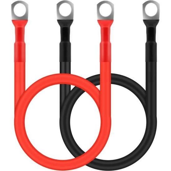 Câble Batterie 12V 16mm² 50cm Avec Cosses M8 - Lot De 2, Pour Voiture, Moto, Solaire, Démarrage