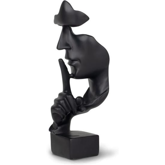 Statue Décorative 'Silence Est Or' | Résine Noire - Bureau, Étagère - Art Abstrait