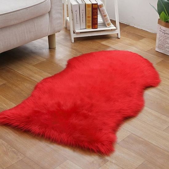1pcs Tapis de Fourrure  rouge   Faux Peau de Mouton en Laine 60 x 90 cm Housse de Canapé de Chaise Doux de Chambre Sofa Salon