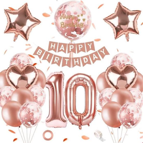 10 Ans Anniversaire Ballon Fille Or Rose 10 Er Parti Decoration Avec Banniere Ballons Confettis Metalliques Or Rose Ballons Annivers Cdiscount Maison