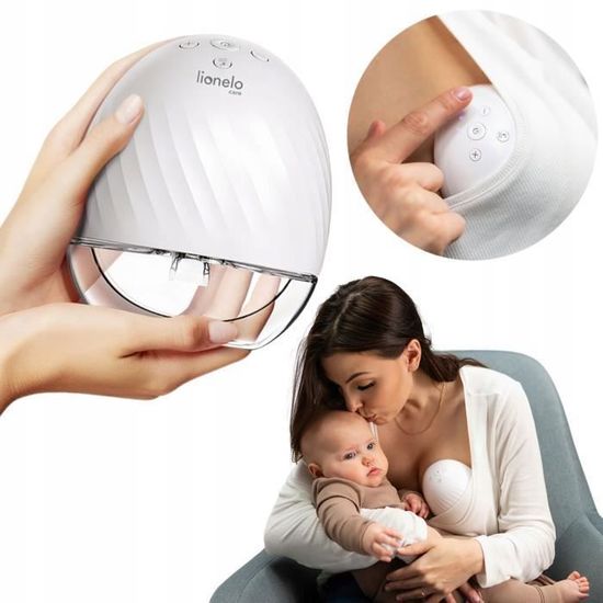 LIONELO Fidi Free Tiralatte Elettrico con 2 modalità di lavoro, Mani libere, Funzione massaggio 5 Livelli di intensità 3 Dimensioni di imbuti in silicone, Timer, Capacità 150 ml, Senza BPA, Silenzioso