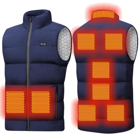 Gilet Chauffant électrique Pour Homme Et Femme Avec 9 Zones De Chauffage, Capuche Amovible Pour Randonnée, Ski, XL, Bleu