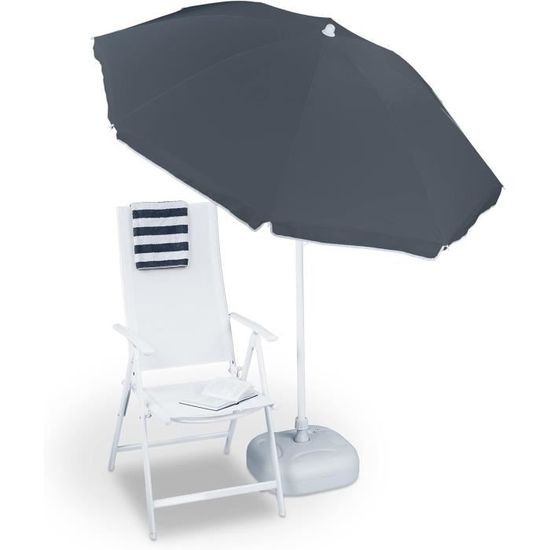 Parasol, Ø 180 Cm, Hauteur Réglable, Inclinable, Rond, Polyester, Acier ...