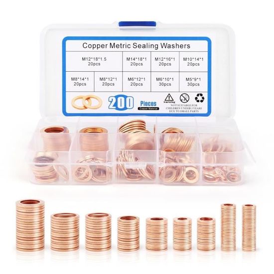 200 Pcs Rondelles Metal Joint Cuivre Vidange Rondelles pour Gonds de