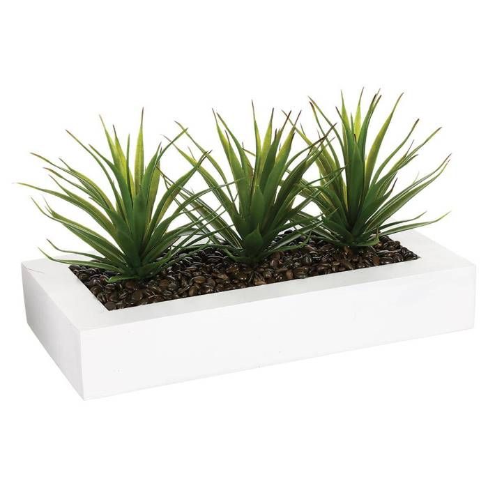 Atmosphera - Lot de 3 centres de table Aloe Vera H17 L, 31 x l, 16 x H, 17 cm Blanc
