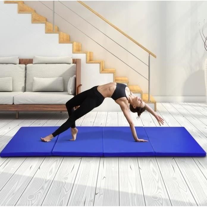 FIR Tapis de Sol pour Gymnastique Epais Matelas Gymnastique Pliable Anti Derapant Haute Gamme Taille 240 x 120 x 5 cm Bleu Foncé