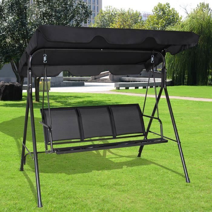 GIANTEX Balancelle de Jardin 3 Places avec Toit Épais Imperméable Structure en Acier Pulvérisé Grand Confort avec Banc en Textilène