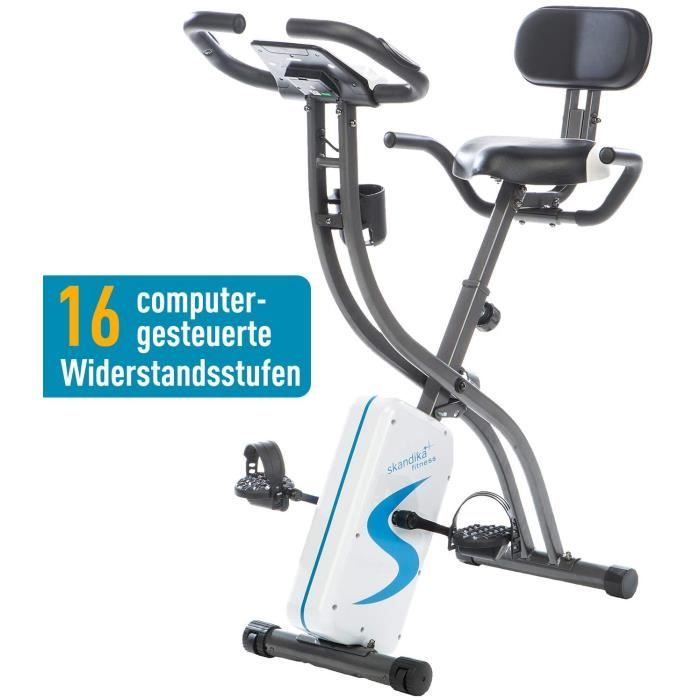 skandika Foldaway X-2000 - Vélo appartement en X pliable avec dossier - 16 niveaux de resistance - Jusqu'à 110 KG - Bluetooth