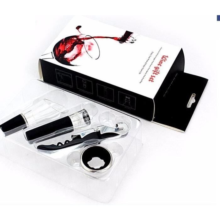Vino First - Kit complet d'ustensile pour le vin : Bec verseur décanteur / Collier de goulot / Ouvre-bouteille / Pompe à vide