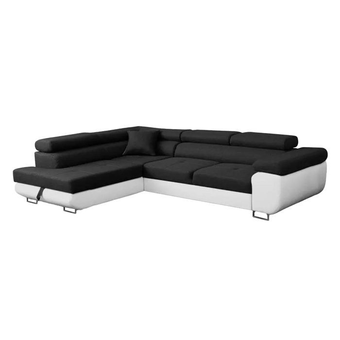 AUBIN - Canapé D'angle Convertible Noir Et Blanc Coffre De Rangement - Angle Gauche