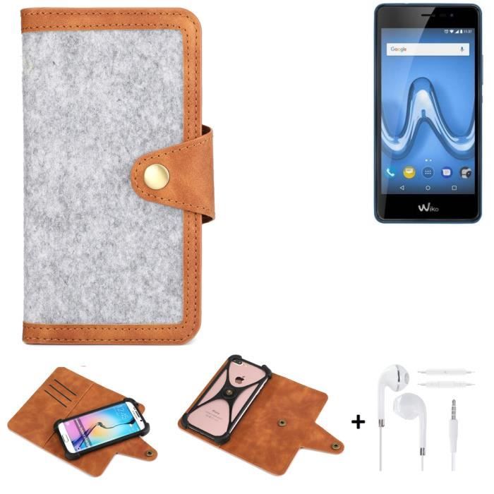 K-S-Trade Housse feutre gris + écouteurs bordure rouge pour Wiko Tommy 2 Plus 273812